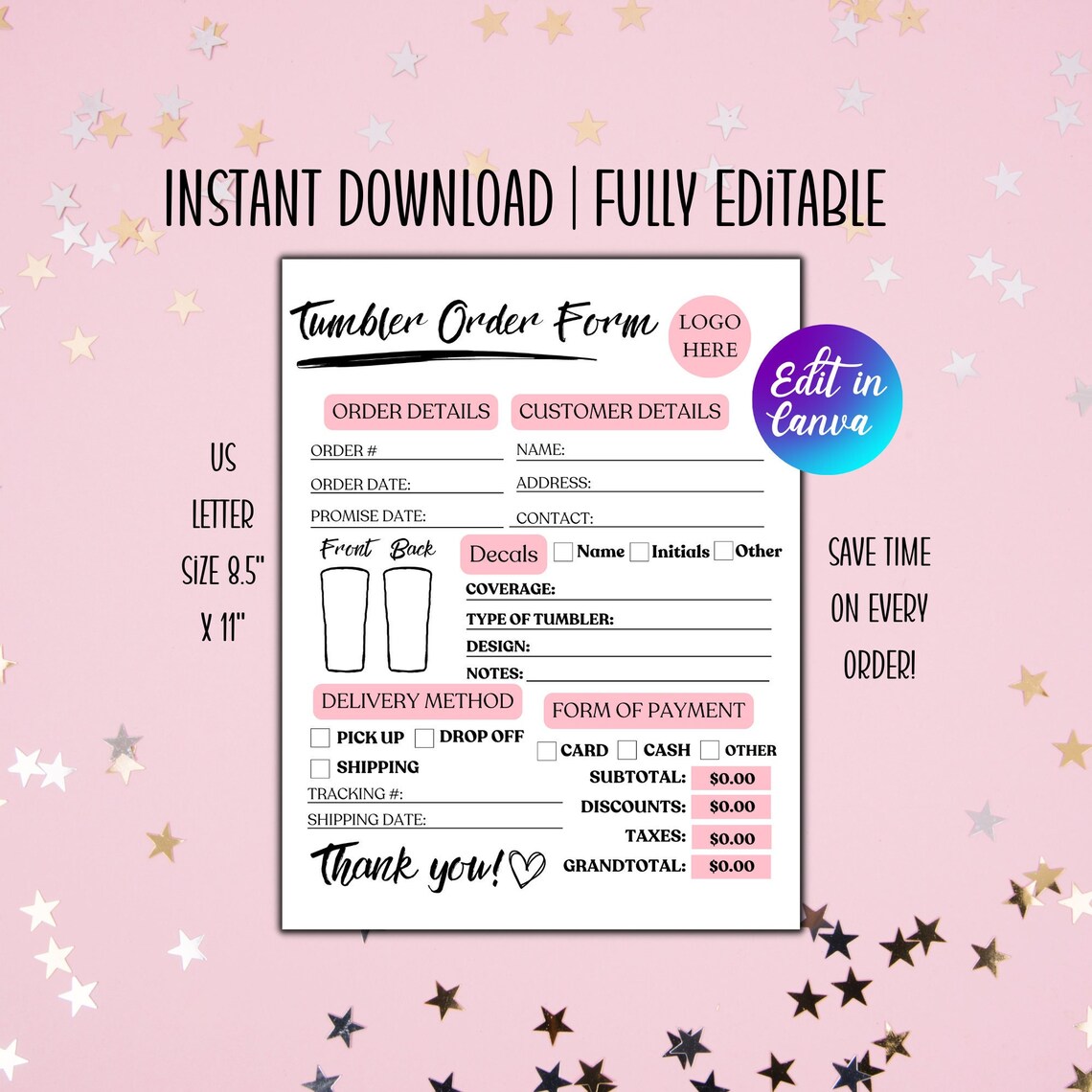 Editable Tumbler Order Form Template Custom Tumbler Order Form Editable ...