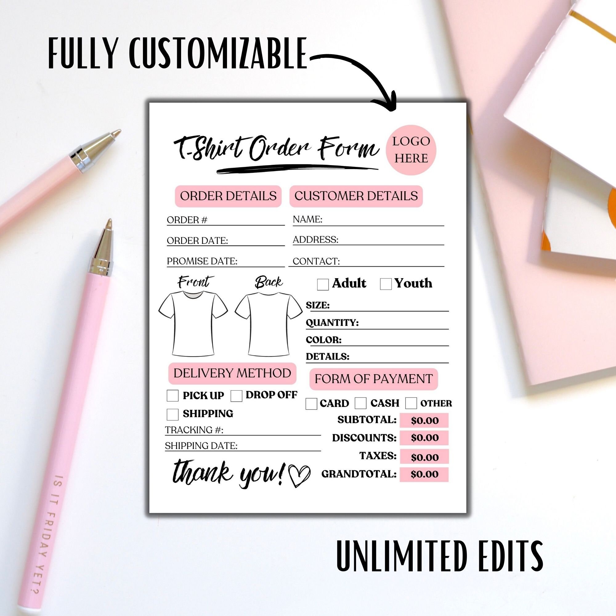 Editable T-shirt Order Forms Custom Shirt Order Form Canva Template for ...
