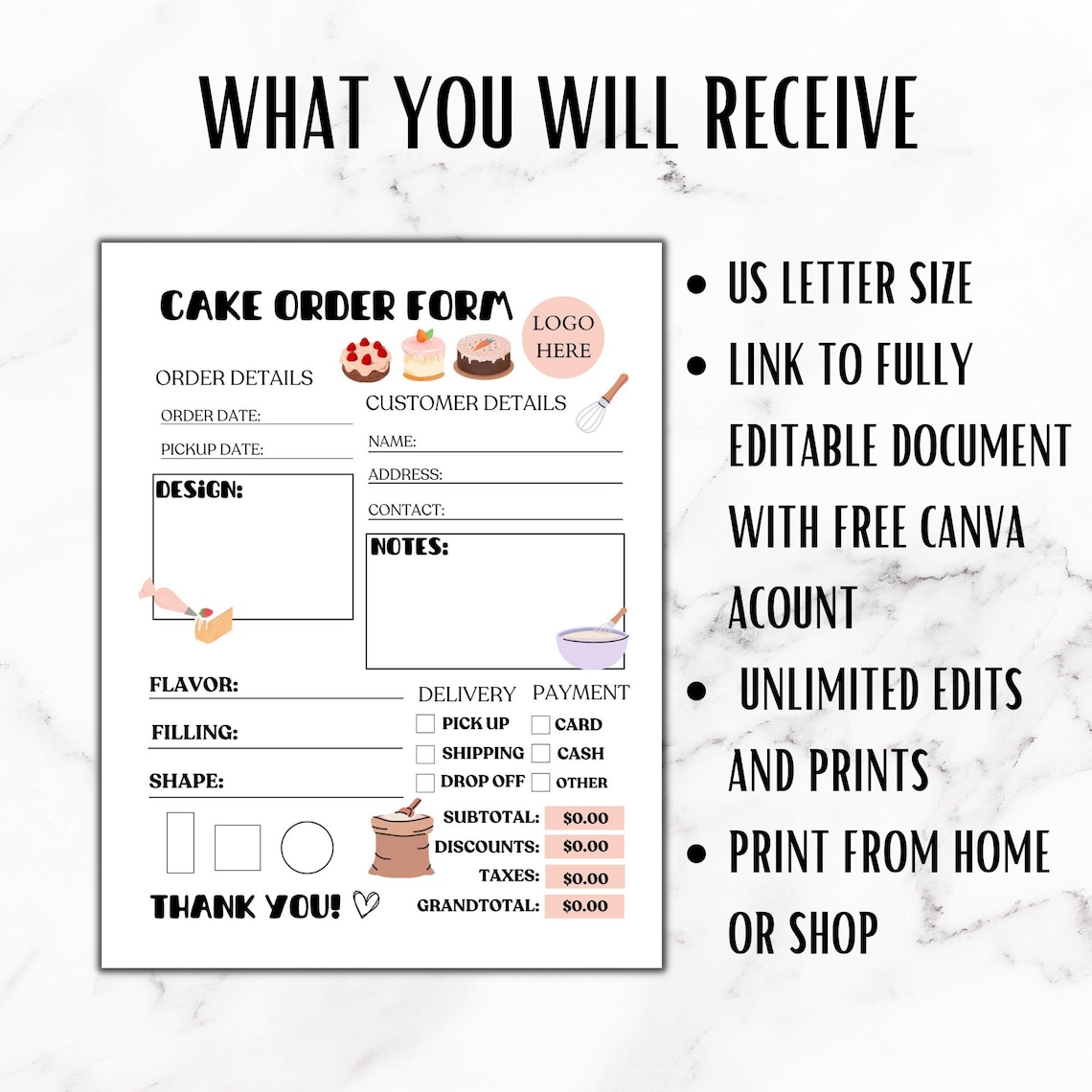 Editable Cake Order Form Template Custom Bakery Order Form Printable ...