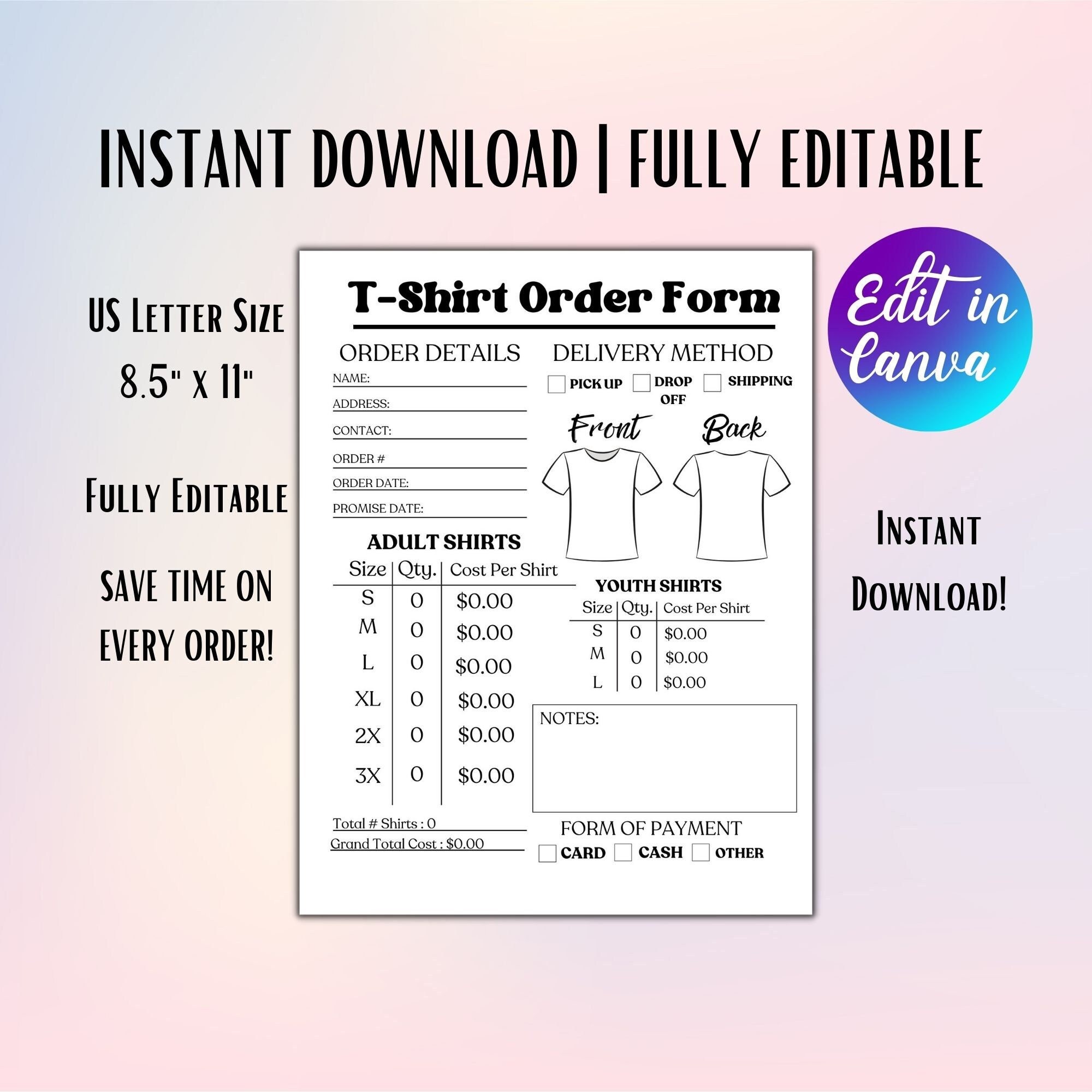 Editable T Shirt Order Form Template