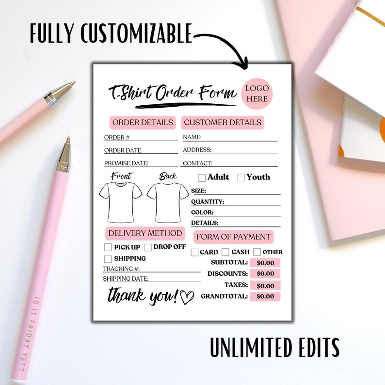 Editable T-shirt Order Forms Custom Shirt Order Form Canva Template for ...