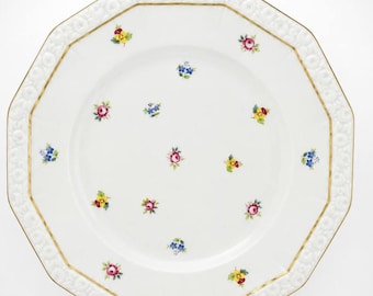 Antika Rosenthal Selb-Bavaria "Maria Sommerstrauß" mattallrikar, åttkantiga porslinstallrikar med blommönster och guldkant, set om 3