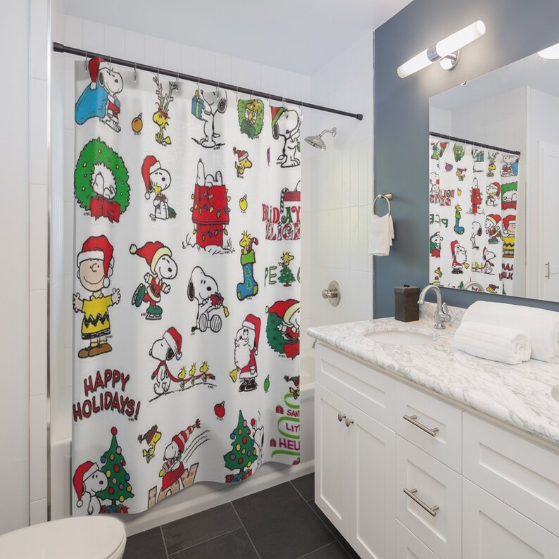 Snoopy Christmas Shower Curtains Snoopy Bathtub Decor Gift Etsy