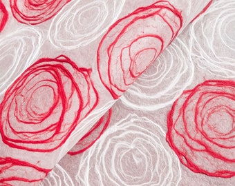 Handmade Rose Kozo Washi Paper (Red and White) - Thai Mulberry Paper by Kozo Studio