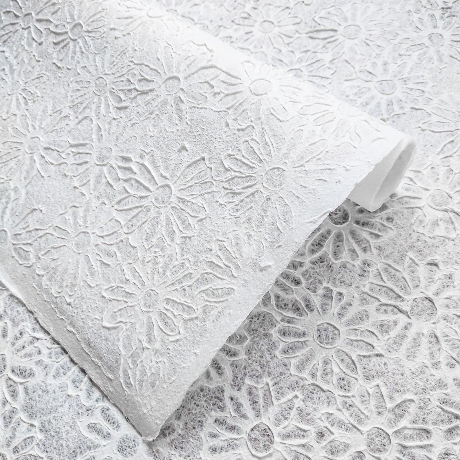 Handmade Embossed Lace Kozo Paper (Daisy, White) - Thai Mulberry Paper by Kozo Studio