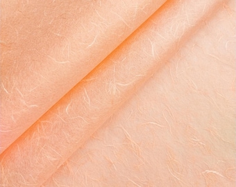 May include: A close-up of a peach-colored textured paper with a subtle, delicate pattern. The paper is folded in half, creating a soft, flowing curve.