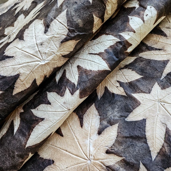 EcoPrint Castor Bean Leaf Mulberry Paper (Dark Brown) - Thai Mulberry Paper by Kozo Studio