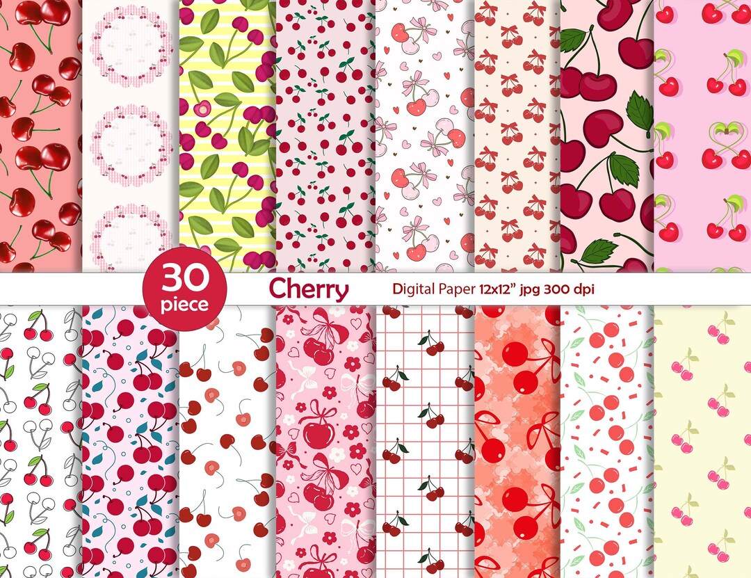 Cherry Digital Paper, Seamless Pattern, Valentine Gift (digital ...