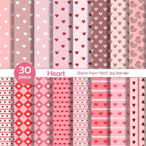 Herz-Digitalpapier, Valentinstag thematisiertes digitales Papier, rosa und roter Valentinstag, Herz-Hintergrund, niedliches Herz-Digital, Valentinstag-Mokka-Mousse