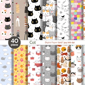 Verkauf Katze Digitales Papier, Katzenmuster, süßes Kätzchen Muster, Katzenhintergrund, Katzentapete, Katzenpapier, Weihnachtskatze, Halloweenkatze, Katzengeschenk