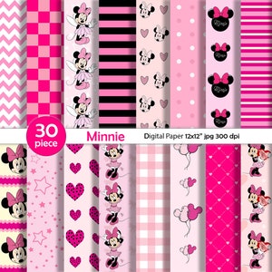 VENDITA Carta digitale Minnie Mouse, Album di ritagli Minnie, Festa a tema Minnie Mouse, Pois rosa, Strisce, Sfondo Minnie, Carta da regalo Minnie