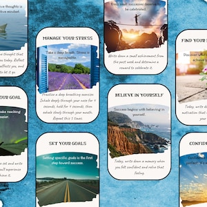 Digitale motiverende bevestigingskaart uitverkoop, dagelijkse inspiratie, positief denken, stressbeheersing, inspirerende citaatkaarten, gratis planner
