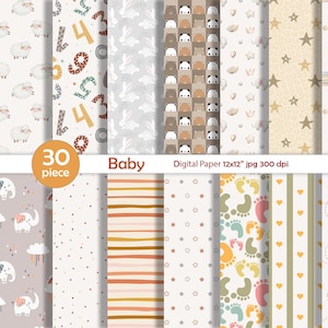 Baby Digital Paper,Cute Baby Pattern,Printable Neutral Newborn Paper Pack,Pastel Baby Paper,Boho Baby Nursery Pattern,New Baby Shower Pages