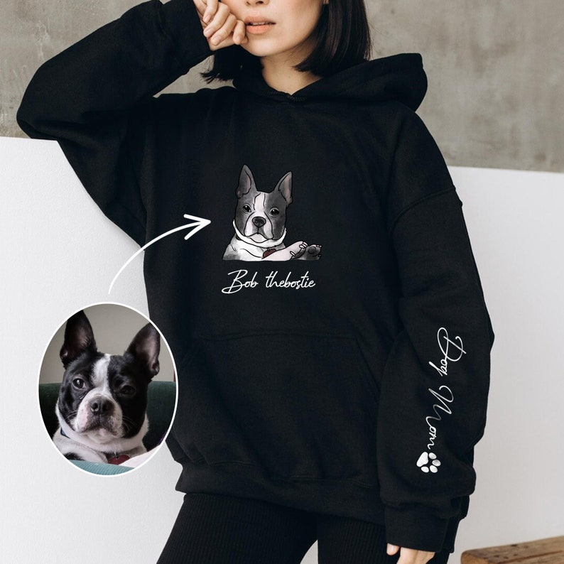 Custom Pet Portrait Hoodie, Dog Mom Hoodie, Custom Dog Mama Sweatshirt, Personalized Hoodie With Dog Cat Photo And Name, Dog Cat Lover Gifts image 4