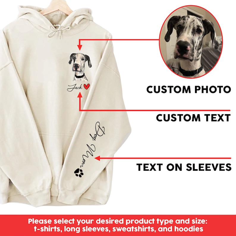Custom Pet Portrait Hoodie, Dog Mom Hoodie, Custom Dog Mama Sweatshirt, Personalized Hoodie With Dog Cat Photo And Name, Dog Cat Lover Gifts image 2