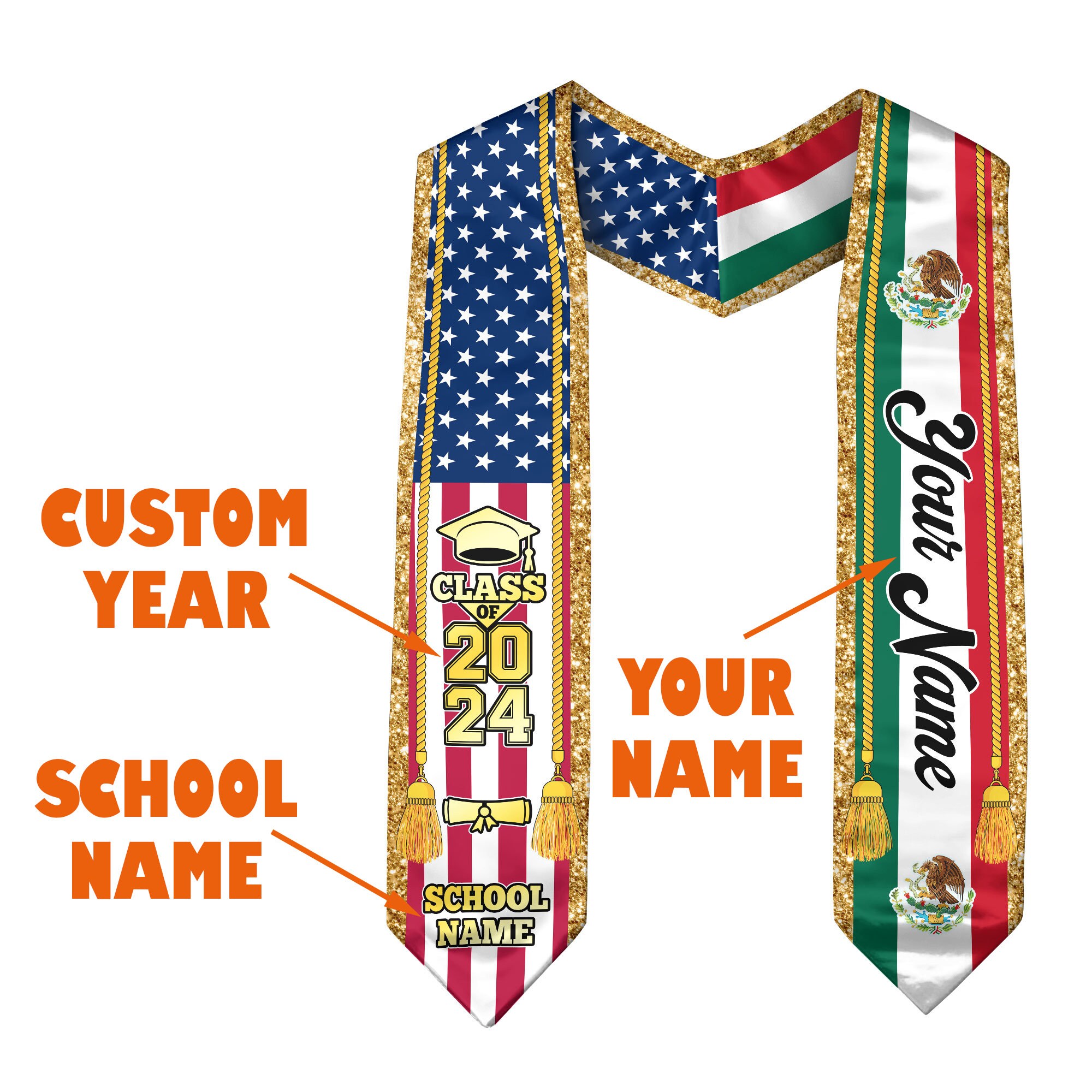 Mexican Graduation Sash, Graduation Stole Customize, Personalized