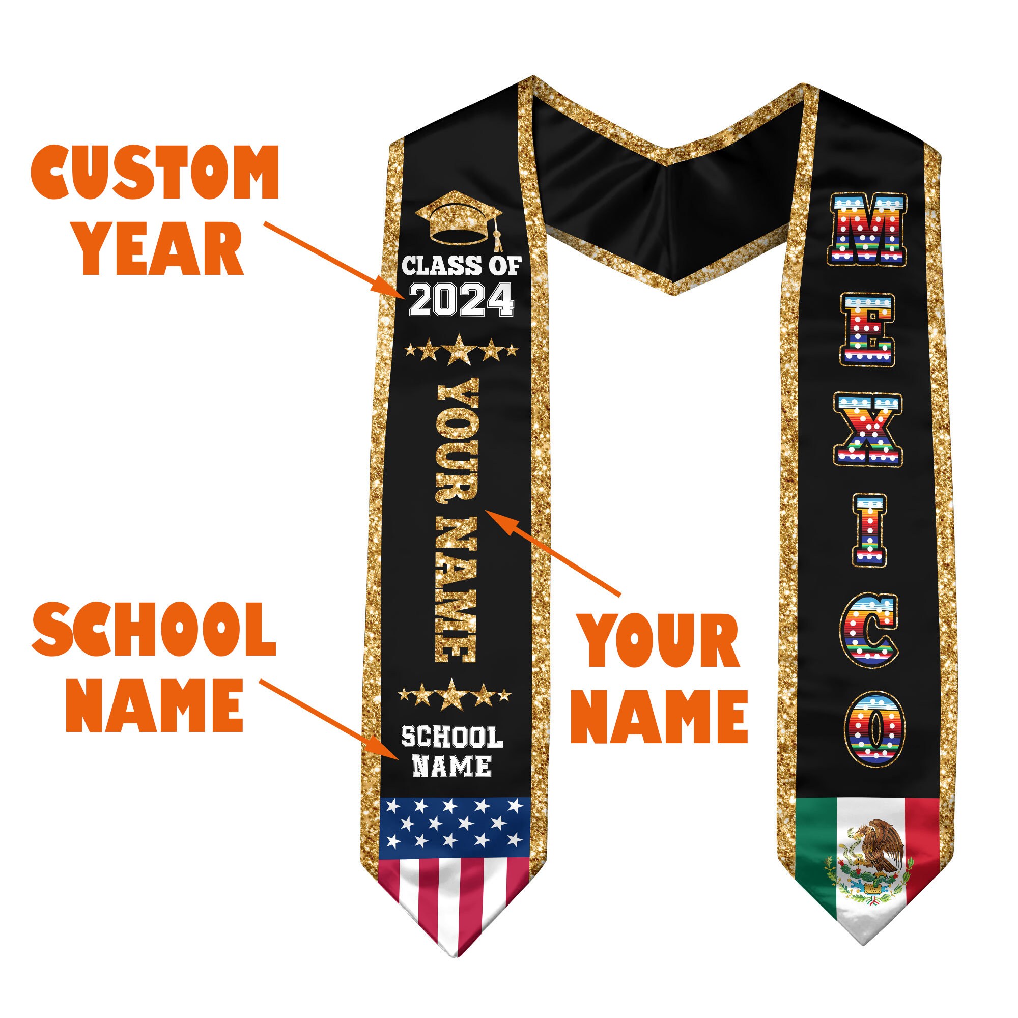 Mexican Graduation Sash, Graduation Stole Customize, Personalized