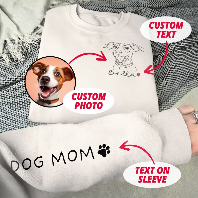 Custom Dog Mama Sweatshirt, Personalized Hoodie With Dog Cat Photo And Name, Dog Mom Sweatshirt, Custom Pet Portrait Hoodie, Dog Lover Gifts image 2
