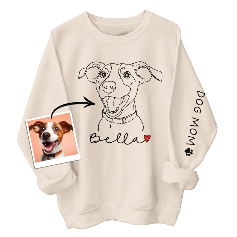 Custom Dog Mama Sweatshirt, Personalized Hoodie With Dog Cat Photo And Name, Dog Mom Sweatshirt, Custom Pet Portrait Hoodie, Dog Lover Gifts image 1