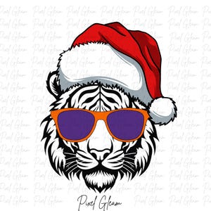 Tigre di Natale Png, Download immediato, Download digitale, Stagione delle feste, Tigre che indossa il cappello di Natale, Cappello di Babbo Natale, Tigre di Babbo Natale, Tigre di X massa