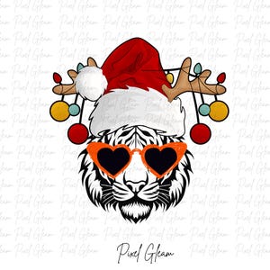 Tigre di Natale Png, Download immediato, Download digitale, Stagione delle feste, Tigre che indossa il cappello di Natale, Cappello di Babbo Natale, Tigre di Babbo Natale, Tigre di X massa