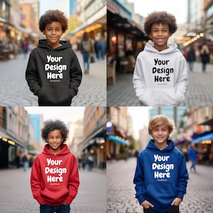 Kids Hoodie Mockup Bundle  | Hoodie Model Mockup | Sweatshirt Mockup I Child Mockup I Gildan 18500B Hooded Mockup I Red, Blue, White, Black