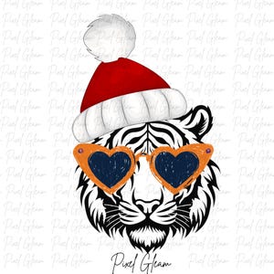Tigre di Natale Png, Download immediato, Download digitale, Stagione delle feste, Tigre che indossa il cappello di Natale, Cappello di Babbo Natale, Tigre di Babbo Natale, Tigre di X massa