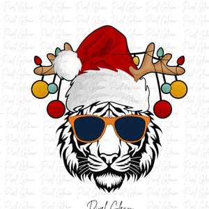 Tigre di Natale Png, Download immediato, Download digitale, Stagione delle feste, Tigre che indossa il cappello di Natale, Cappello di Babbo Natale, Tigre di Babbo Natale, Tigre di X massa