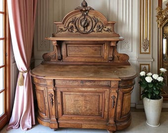 19th Century French Provincial Carved Walnut Buffet/Antique Sideboard with Hutch/Renaissance Revival Wood Credenza Ornate Carved Cabinet