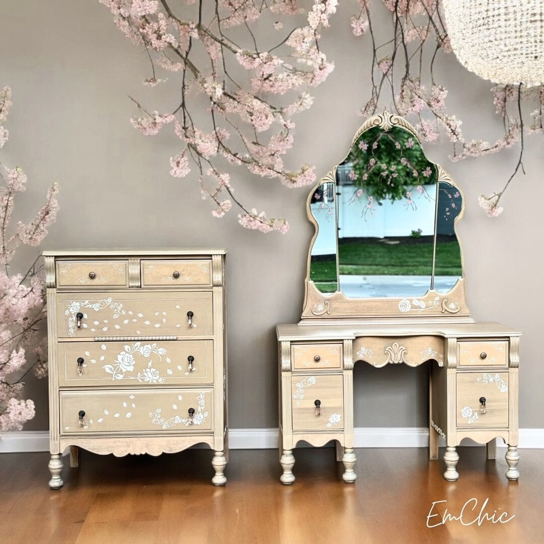 SALE Vintage Dresser Vanity Set/victorian/restored/tallboy/makeup Table