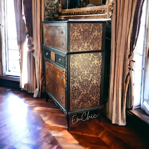 SOLD example of work: Vintage Burl Walnut Dresser/Chest of Drawer/Tallboy/1930 Dresser/Bedroom Furniture/Restored/Space Saving/Book Matched