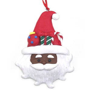 African American Santa Head with White Beard Ornament