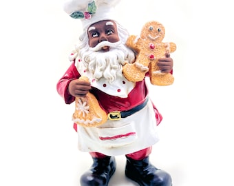 African American Baker Santa with Gingerbread Man and Bell