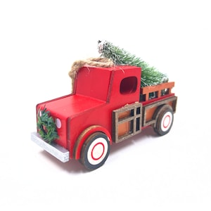 Red Pickup Truck with Tree Ornament