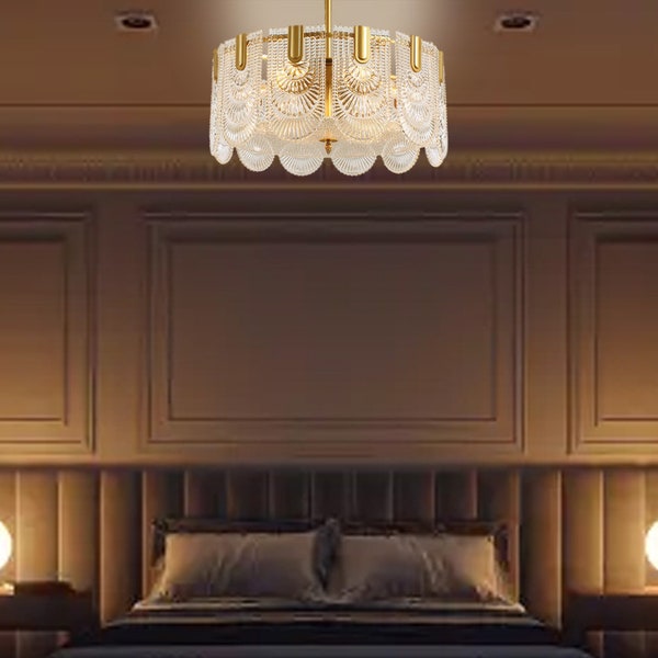 20'' Round Gold Crystal Chandelier | 6-light Pendant Light Fixture | Modern Crystal Chandelier