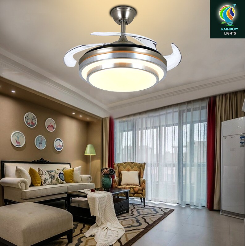 36'' Retractable Ceiling Fan Chandelier Modern Ceiling Fan Ceiling Fan