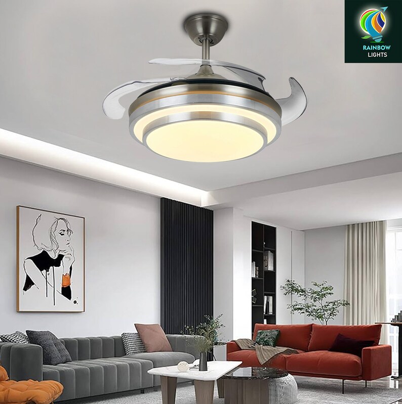 36'' Retractable Ceiling Fan Chandelier Modern Ceiling Fan Ceiling Fan