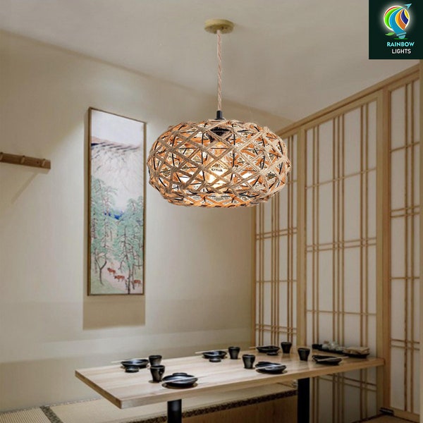 Coastal Woven Pendant Light | Handmade Woven Light | Rustic Basket Handmade Hanging Lamp | Handmade Chandelier