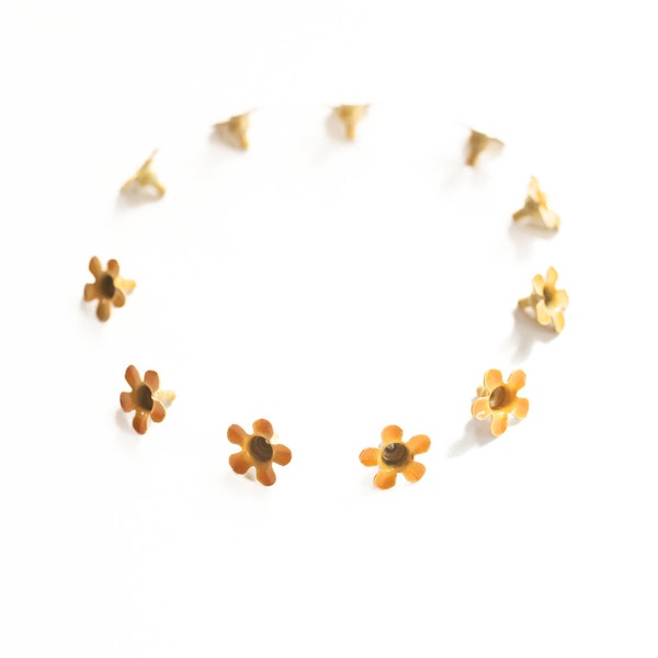 Vintage Small Enamel Flower Findings in Marigold Yellow, Jewelry Making Supplies & Design, Colorful Flower Stampings