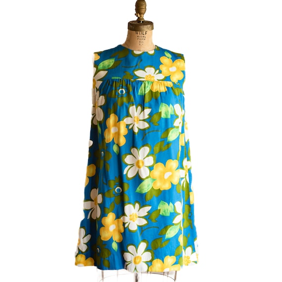 1960s Flower Sleeveless Shift Dress, Vintage Hand… - image 2
