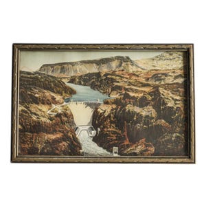 Vintage Framed Hoover Dam Print: 1940s Black Canyon Wall Art
