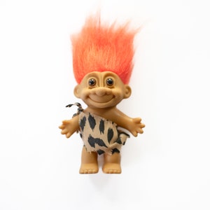 Vintage Russ Cave Man 1980s Troll Doll With Leopard Print Toga, Collectible Vintage Figurines