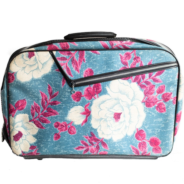 Vintage Over Night Suitcase, 60s-70s Mod Floral Weekend Travel Bag