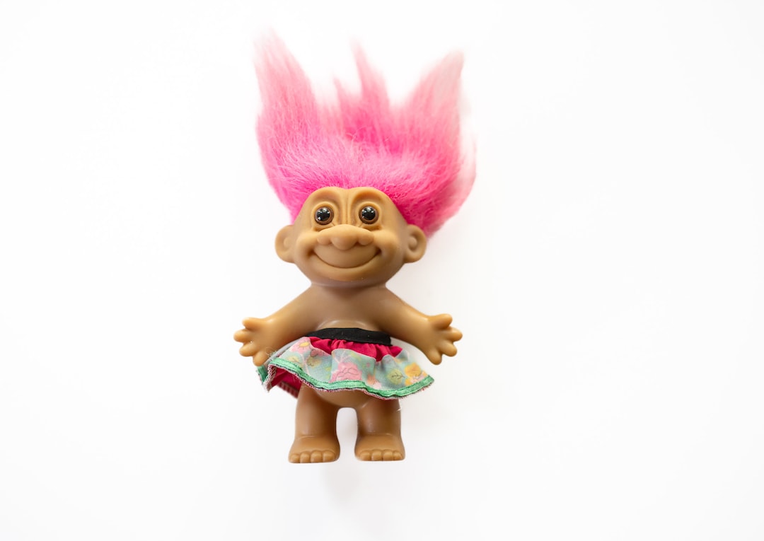 Vintage Troll Doll With Pink Hair & Colorful Print Skirt, Collectible Figurines - Etsy
