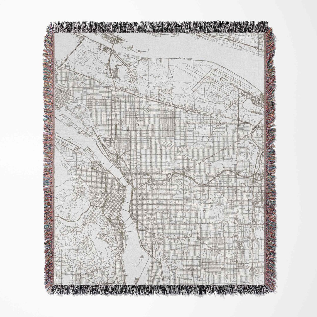 Map of Portland Oregon Woven Blanket Throw Tapestry Cotton Knitted Wall