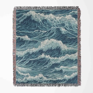 Ocean Waves Sea Woven Blanket Throw Tapestry Cotton Knitted Wall Art Living Room Couch Bed Blanket 画像 3