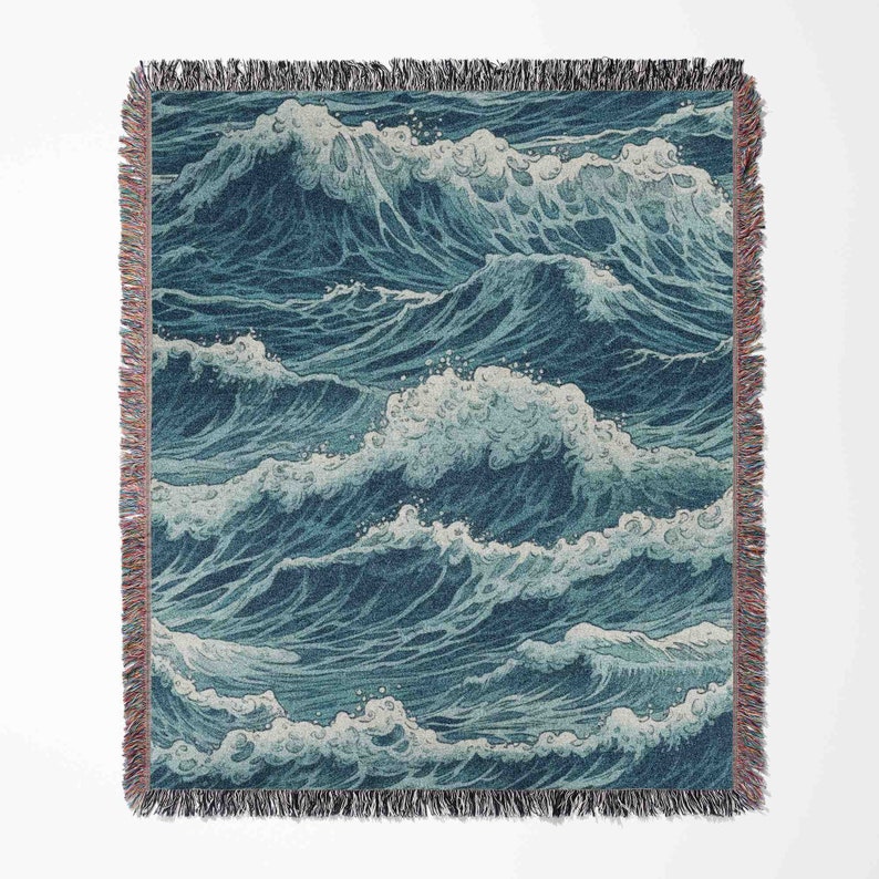 Ocean Waves Sea Woven Blanket Throw Tapestry Cotton Knitted Wall Art Living Room Couch Bed Blanket 画像 3