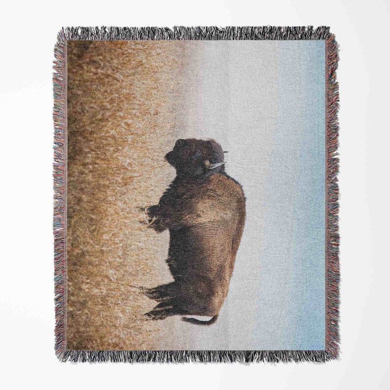 Bison Vintage Woven Blanket Throw Tapestry Cotton Knitted Wall Art Living Room Couch Bed Blanket image 2