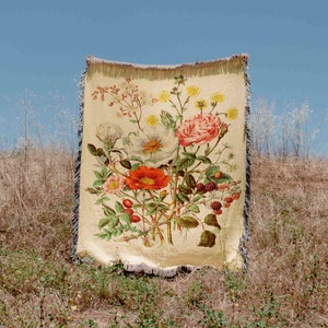 Wild Flowers Vintage Floral Woven Blanket Throw Tapestry Cotton Knitted Wall Art Living Room Couch Bed Blanket