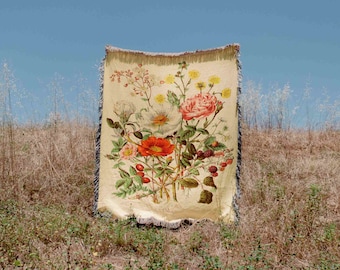 Wild Flowers Vintage Floral Woven Blanket Throw Tapestry Cotton Knitted Wall Art Living Room Couch Bed Blanket